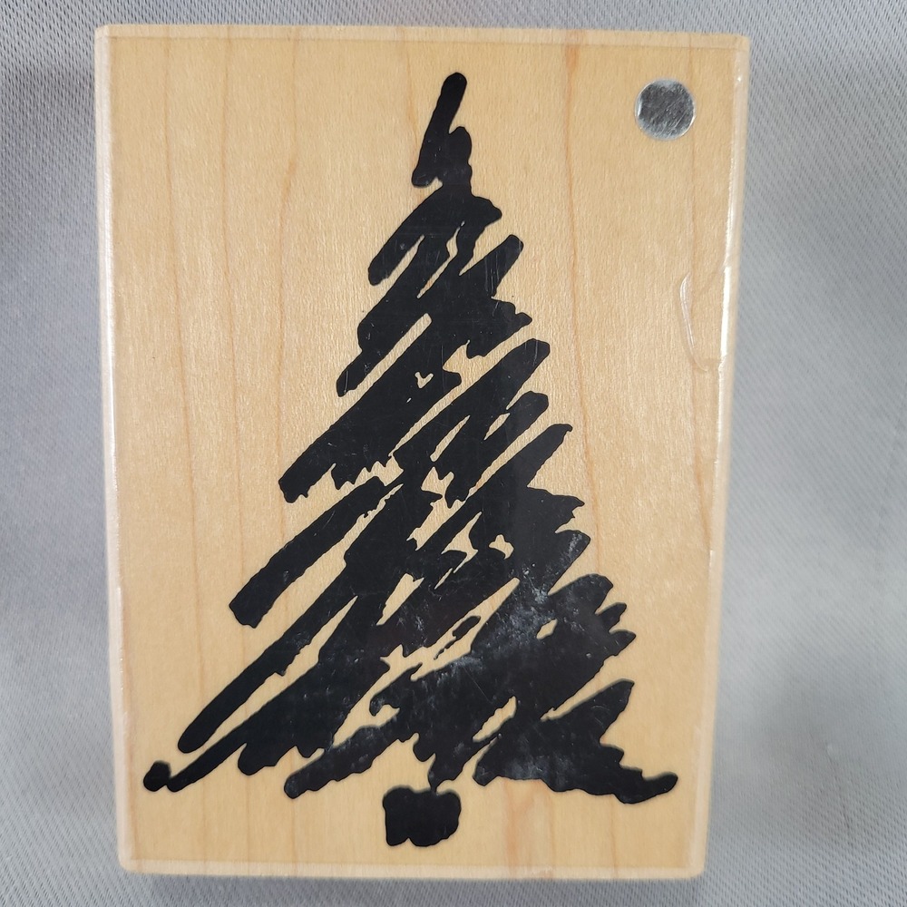 Christmas Tree Rubber Stamp Embossing Arts Sketchy Vintage 1995 1074-J